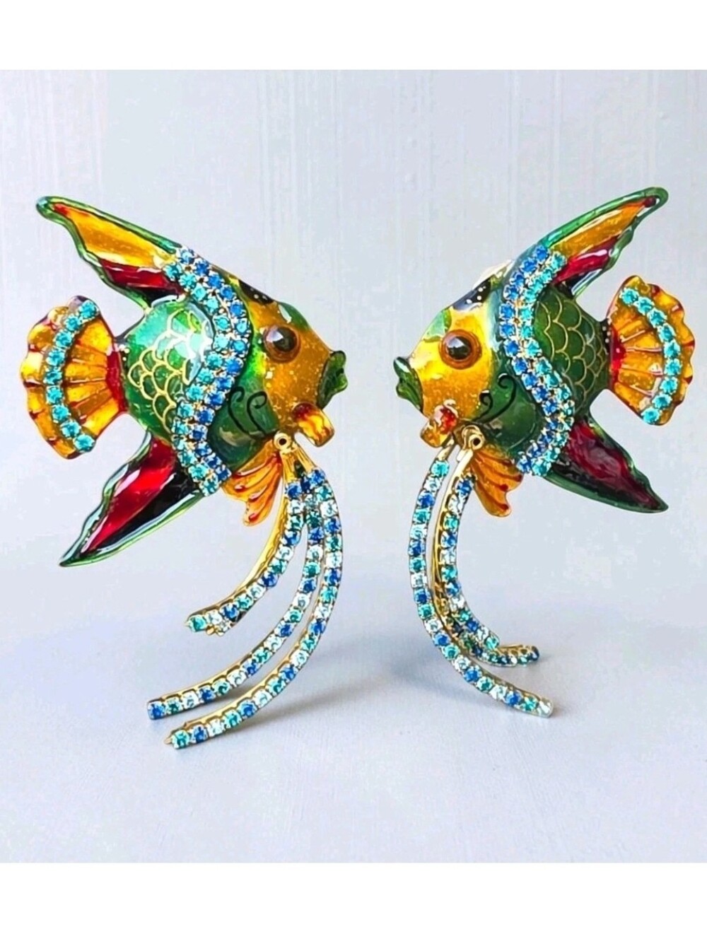 Vintage Lunch at the Ritz Tropical Fish Statement Clip On Earrings Dangle Fins